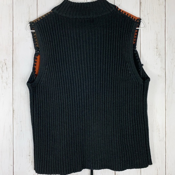 Planet & Company Suede Leather Sweater Zip Vest Colorblock Patchwork Sz M Petite - Picture 5 of 10